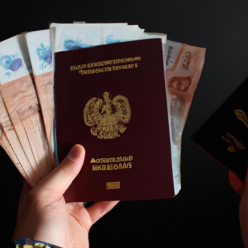Person holding passport and money